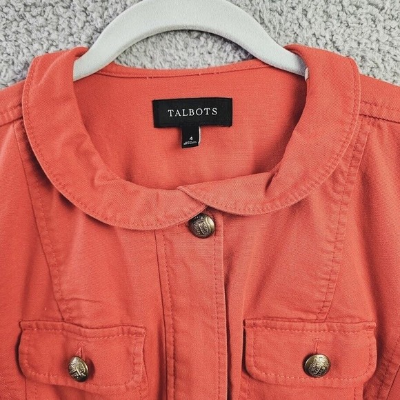 Talbots Jacket Womens Size 4 Orange Cotton Blend Denim Full Zip Grandmacore - Picture 2 of 12